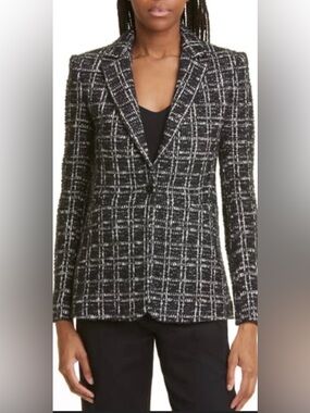 Alice + Olivia Macey Black & White Tweed Single-Button Blazer